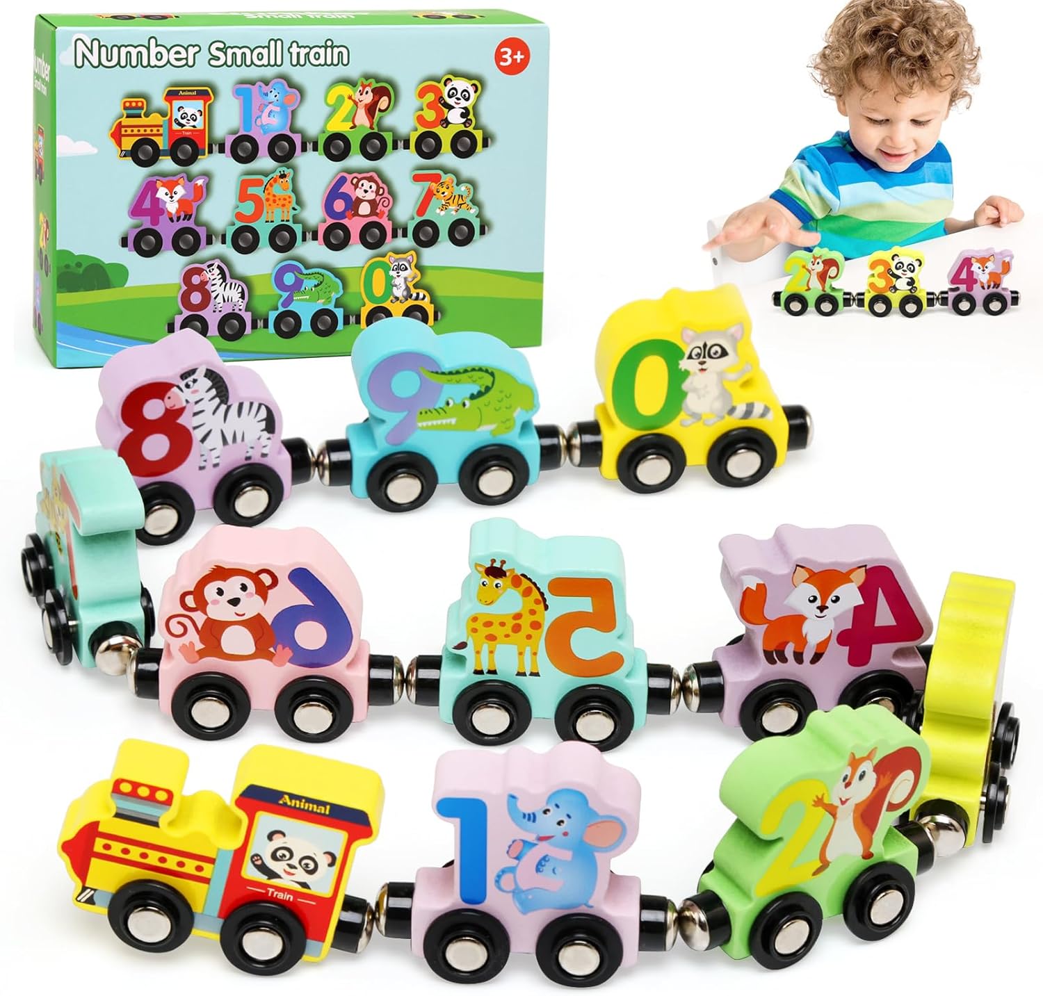 Wooden Magnetic Animal Number Train